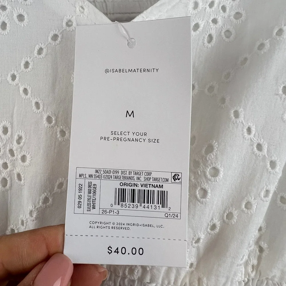 New Isabel by Ingrid & Isabel White Eyelet Maternity Maxi Dress V-Neck Smocked M - Picture 10 of 13